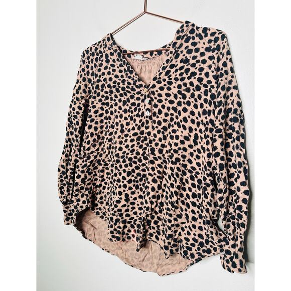 INGRID & ISABEL Brown Leopard Long Sleeve Three Button Placket Maternity Top XS - Picture 6 of 10